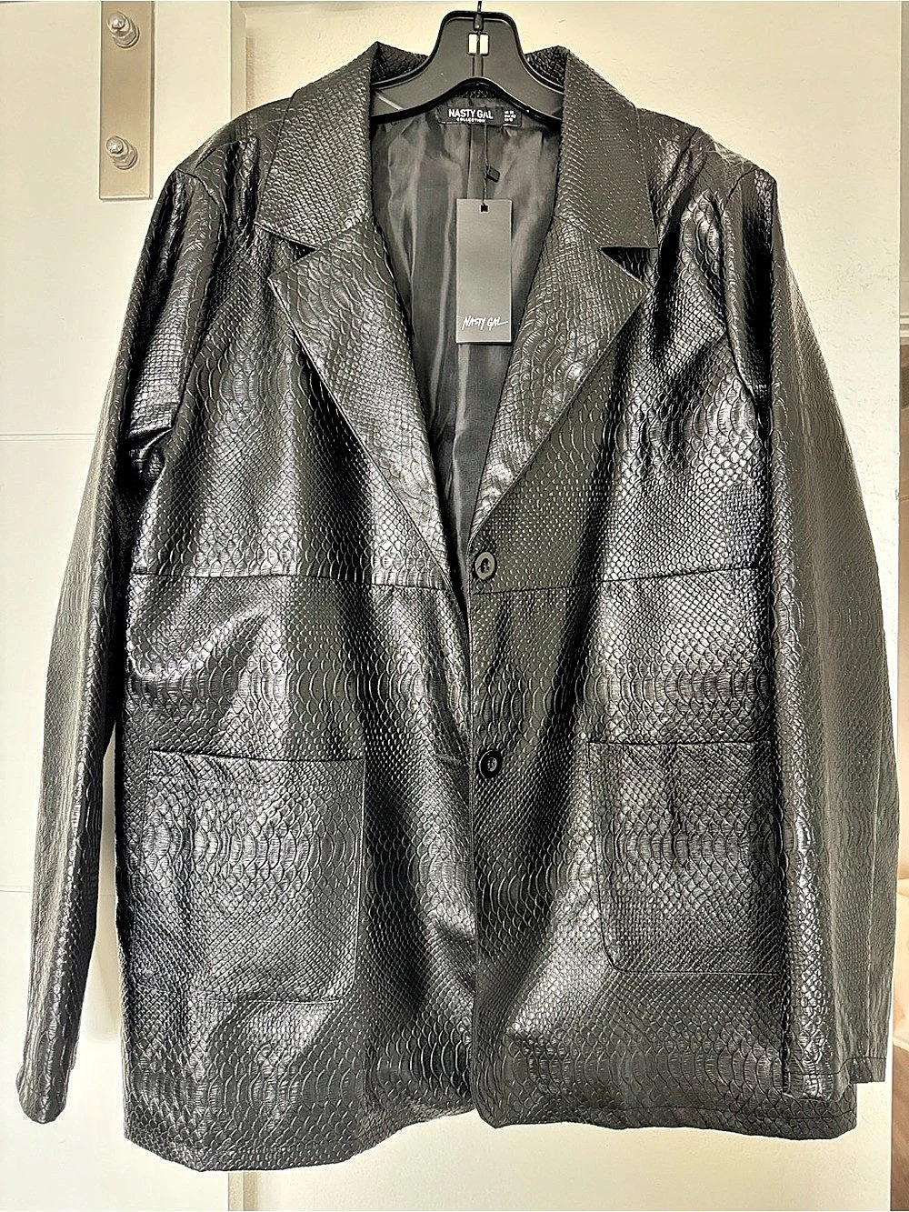 Nasty Gal Reptile Faux Leather Jacket Black Size 14